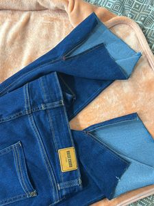 Dark Wash side slit Flared denims