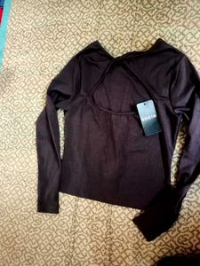 Branded back  Cut-Out Long Sleeve Top