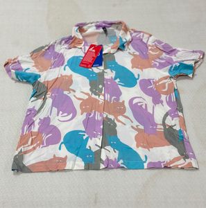 completely new Cat Print Button-Up Shirt