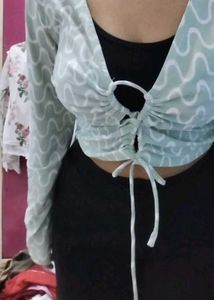 Sage Green Patterned Tie Front Top