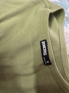 Green Cotton Back Tie Up Fitted Top