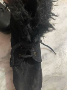 Black Faux Fur Trim Ankle Boots