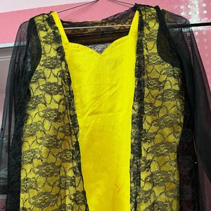 Vibrant Yellow &amp; Black Lace Gown