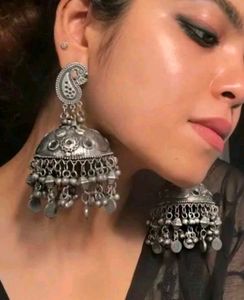 Exquisite Oxidized Silver Jhumka Earrings