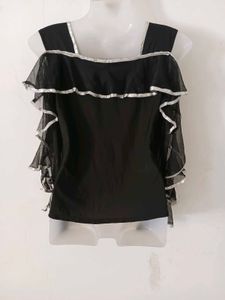 Chic Black Cold Shoulder Ruffle Top