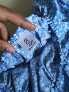 Blue Floral Off-Shoulder Midi Dress