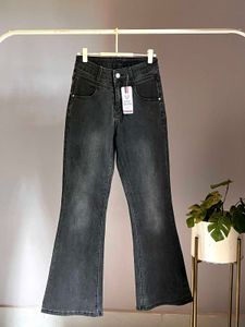black washed flared denim