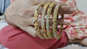 Set of 4 Gold Replica Bangles with Stones