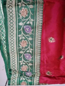 Elegant Pink Silk Saree with Green Border