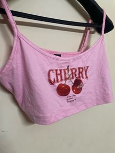 Pink Cherry Graphic Crop Top