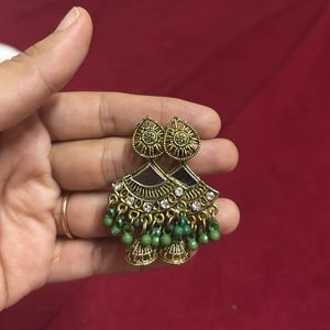 Beautiful Teal and Gold Saree with free earrings