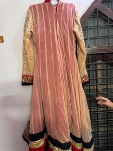 Elegant Pink &amp; Gold Anarkali Suit