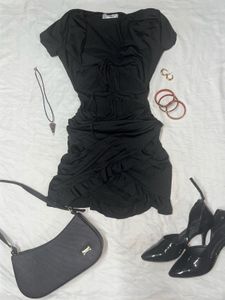 Chic Black Ruched Mini Dress