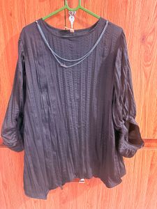 Chic Black Textured Blouse with Chain Detail