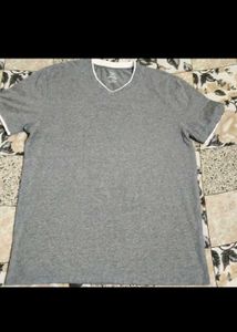 Grey V-Neck T-Shirt with White Trim