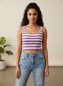 Purple & White Striped Crop Top