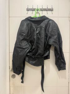 Black Leather Belted Jacket