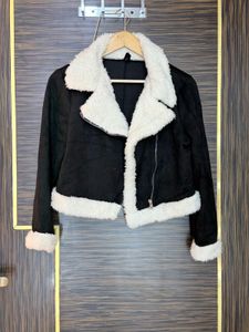 Black Faux Suede Sherpa Jacket check details