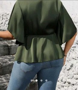 Satin Wrap Top - Olive Green