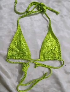 Vibrant Green Snake Print Bikini Top