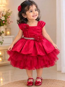 Adorable Red Baby Dress with Flower Accents
