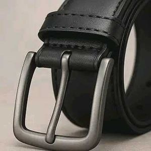 Classic Black Leather Belt with Matte Buckle