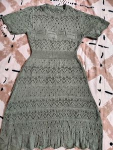 Green Knit A-Line Dress