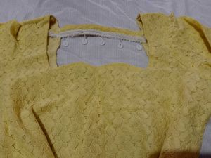 Yellow Textured Long Sleeve kurti