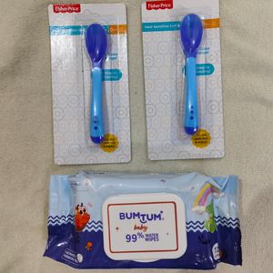 2 Silicon spoons & 1 wipes Pack (baby)