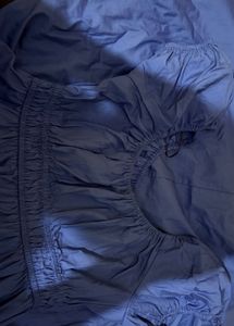 Blue Ruched Puff Sleeve Top