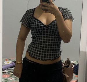 Sheer Plaid Mesh Crop Top
