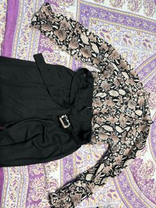 Snakeskin Print Shirt & Black Belted Trousers