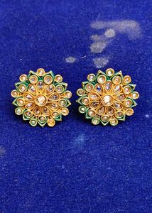 Elegant Green Meenakari Kundan Stud Earrings for W