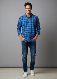JACK&JONES Blue Checkered Casual Shirt