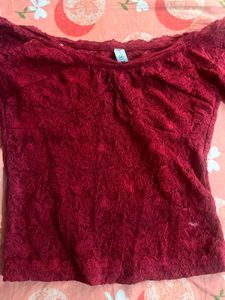 Newme Chic Red Lace Off-Shoulder Top
