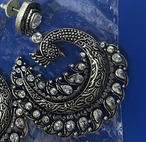 Peacock Silver Oxidised Earrings