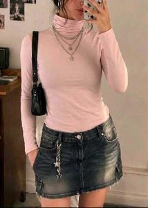 Y2K Soft Pink Turtleneck Top