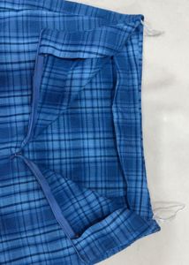 Blue Plaid Mini Skirt with Slits