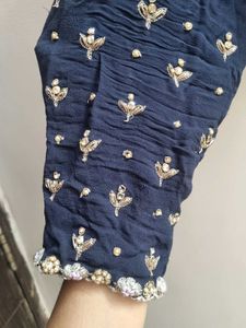 Handwork Navy Blue Lehenga Choli with Pink Dupatta