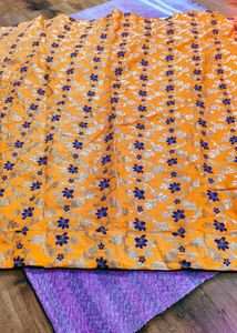 Vibrant Orange Ethnic Skirt with Floral Print