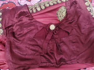 Elegant Maroon Saree with Gold Embroidery