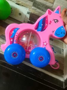 Pink Unicorn Pull Toy with Balls