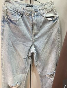 Light Wash Ripped Wide Leg Jeans