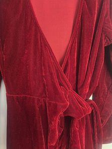 Elegant Red Velvet Wrap Dress