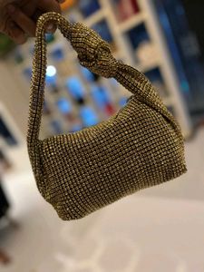 Sparkling Rhinestone Knot Handle Bag Gold