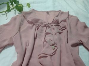 Pink Ruffle Bow Blouse
