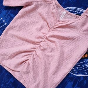 Pink Ruched V-Neck Top