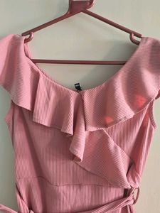 Chic Pink Ruffle Wrap Dress