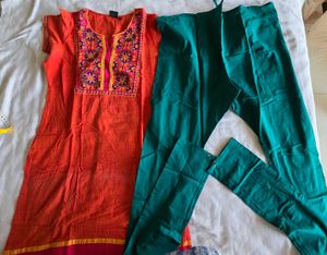 Embroidered Orange Kurta set
