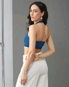 Shein Plunging Halter Neck Panelled Micro Crop Top